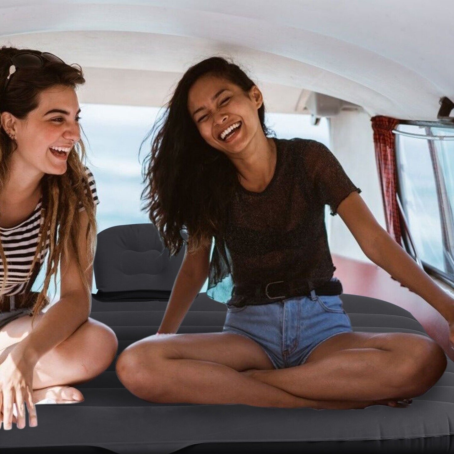 Inflatable Travel Car Mattress Air Bed Back Seat Sleep Rest Mat W/ 2 Pillow Pump