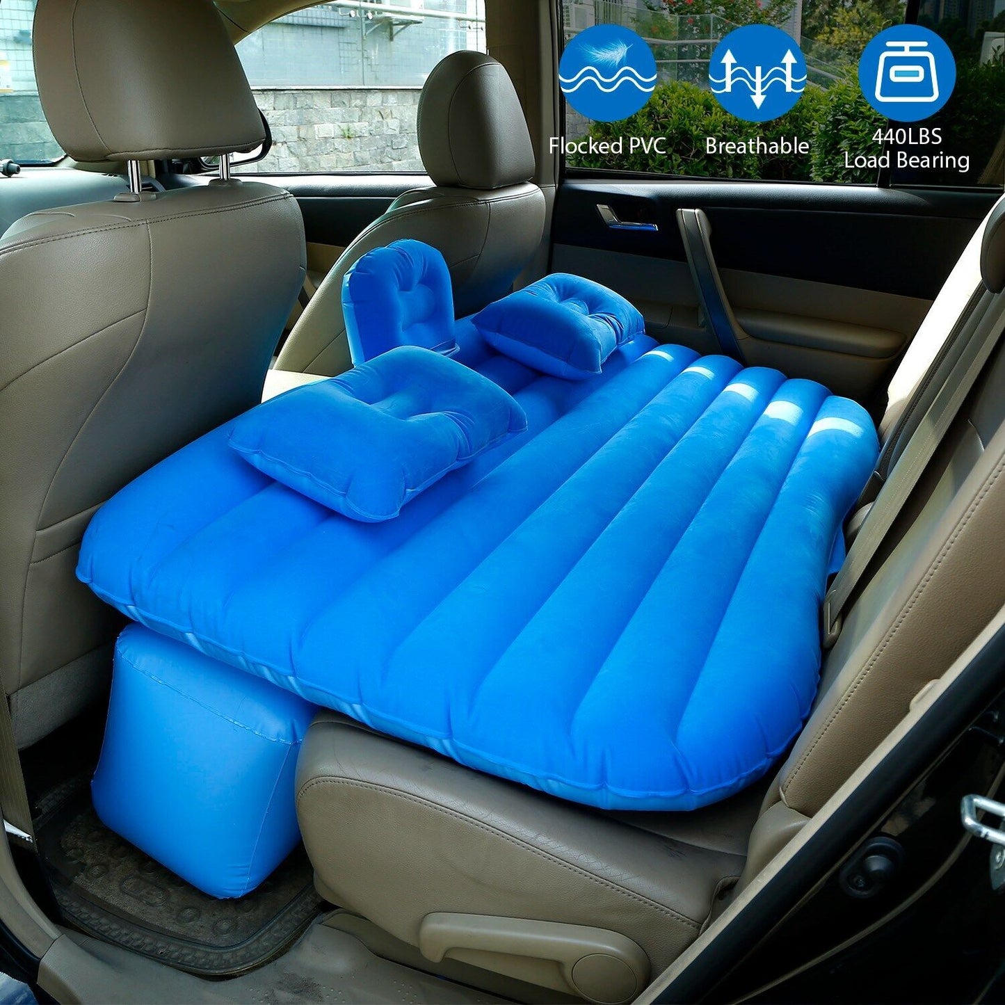 Inflatable Travel Car Mattress Air Bed Back Seat Sleep Rest Mat W/ 2 Pillow Pump