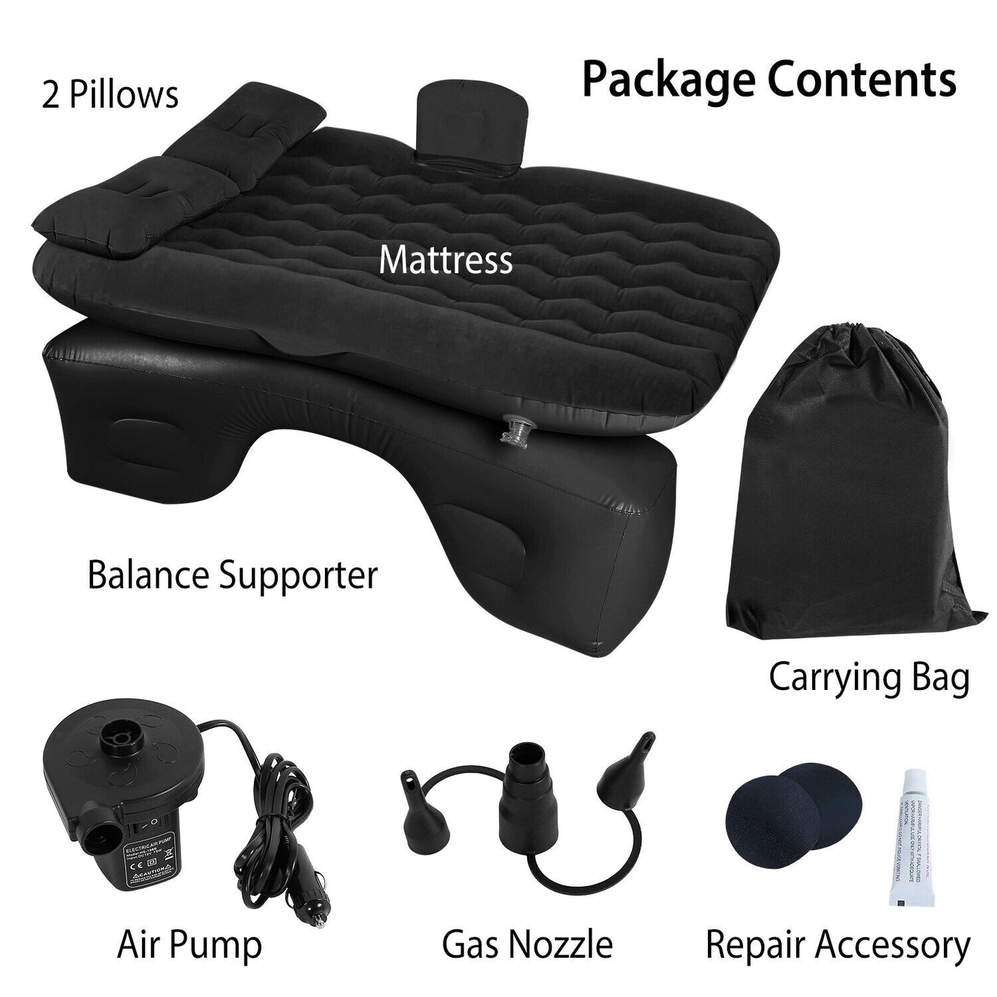Inflatable Travel Car Mattress Air Bed Back Seat Sleep Rest Mat W/ 2 Pillow Pump