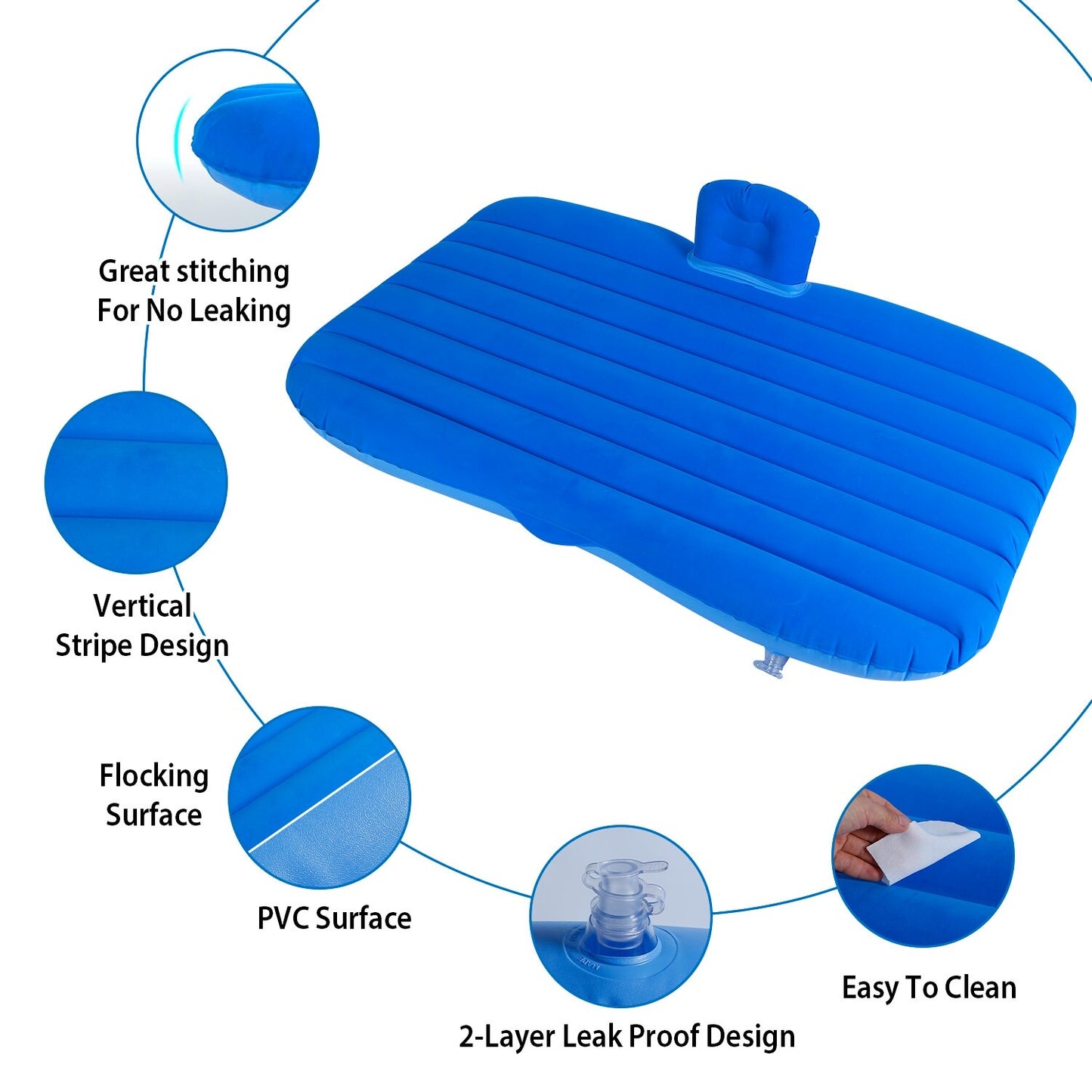 Inflatable Travel Car Mattress Air Bed Back Seat Sleep Rest Mat W/ 2 Pillow Pump