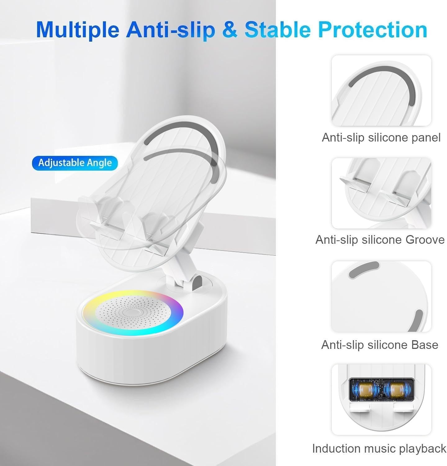 Wireless Induction Audio Bluetooth Speaker 5In1 Phone Holder Emergency Rechar...