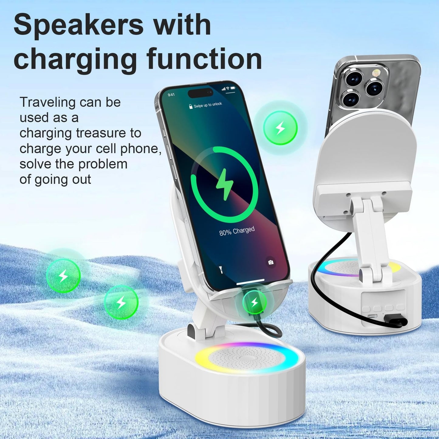 Wireless Induction Audio Bluetooth Speaker 5In1 Phone Holder Emergency Rechar...