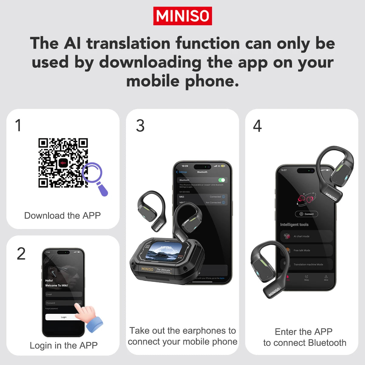 Translator Earphone M98 AI Wireless Headphones Office Chat Headset ASMR Headset DIY APP AI Wireless Headphones with Mi