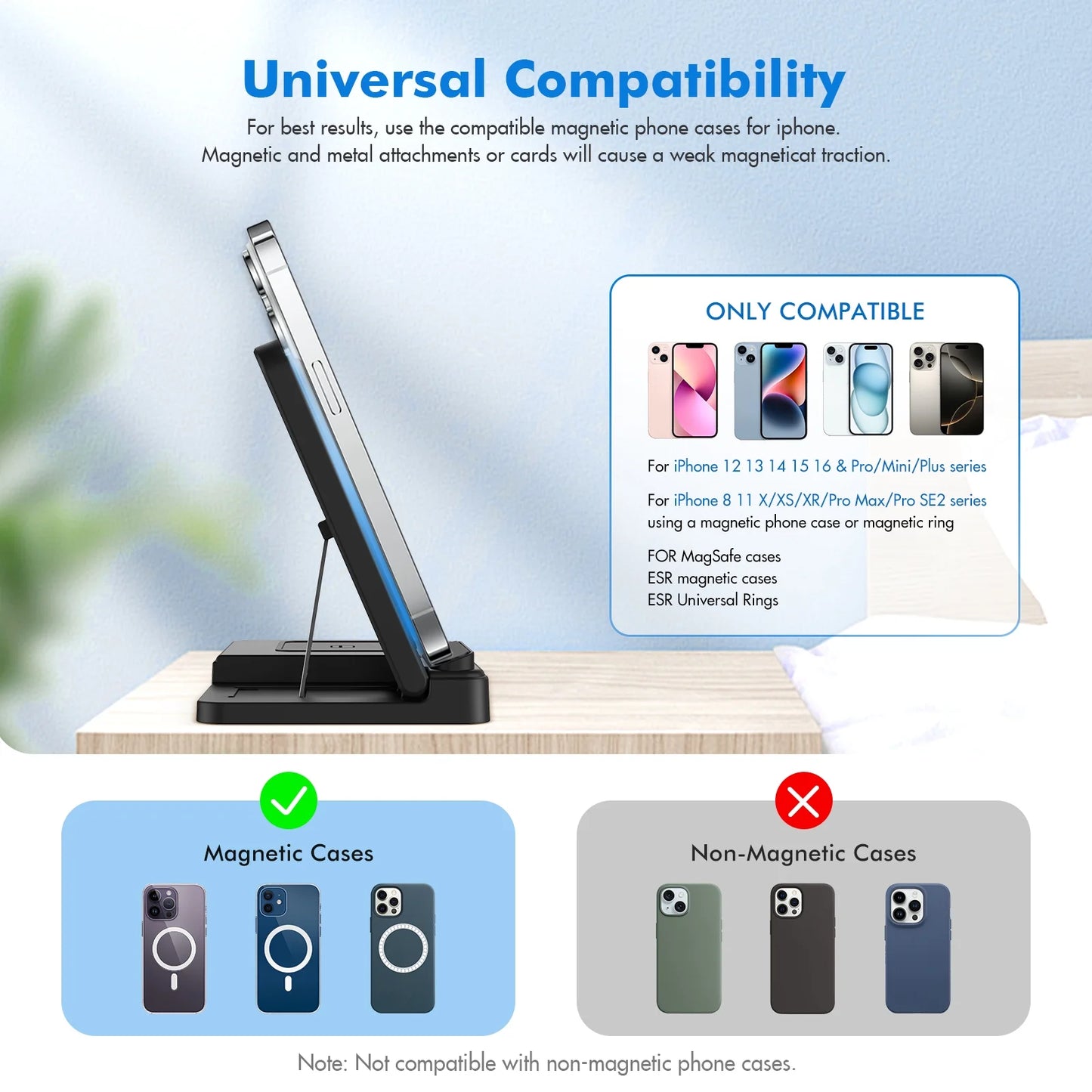Wireless Charger, Magnetic Fast Charging Stand Compatible with Iphone 16 15 14 13 12 11 Pro Max plus XS XR X 8, for Apple Watch 9 8 7 6 5 4 3 2 SE, for Airpods 3 2 Pro, 3 in 1 Charging Station