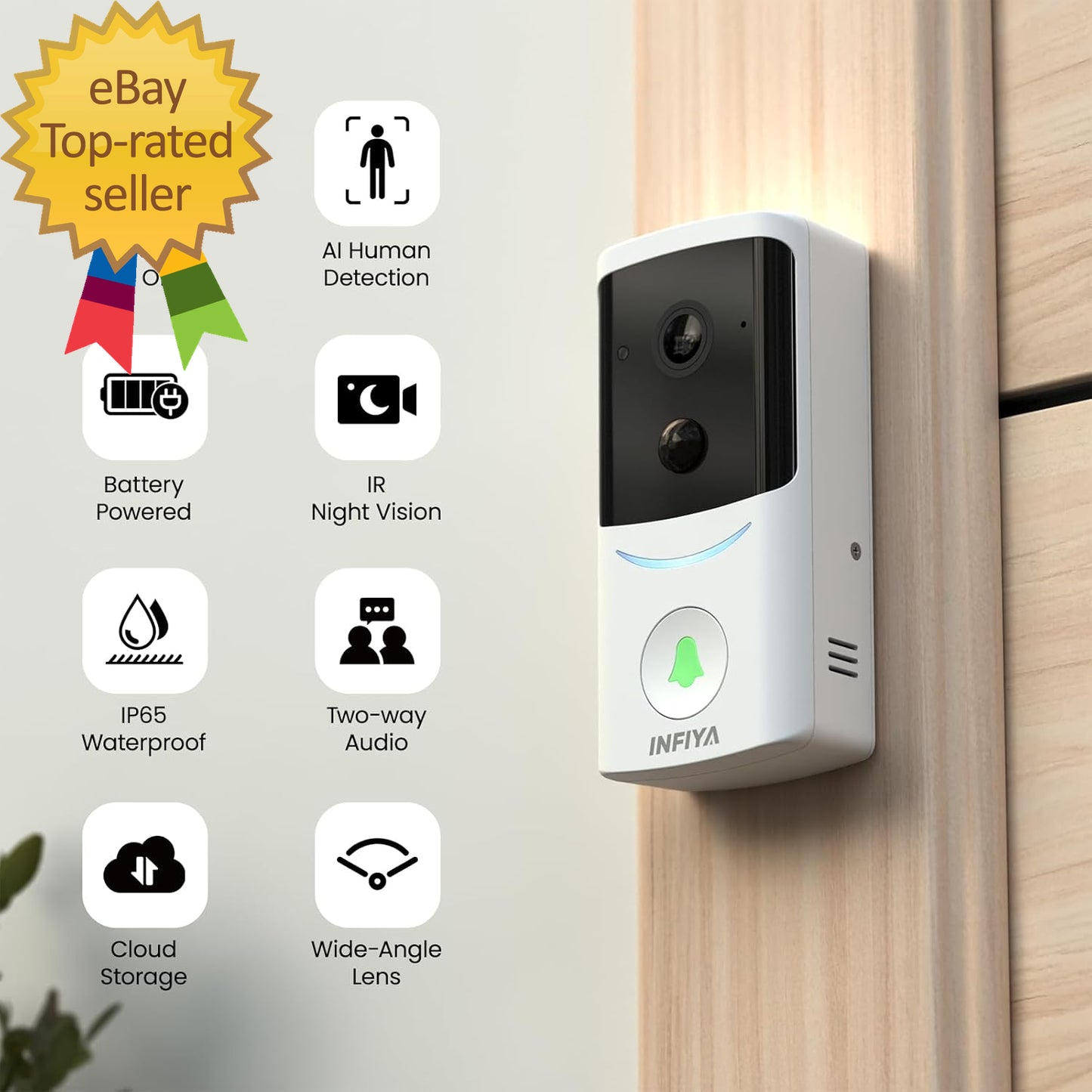 Video Doorbell Camera Wireless-2K Outdoor Front Door Camera with Chime Included
