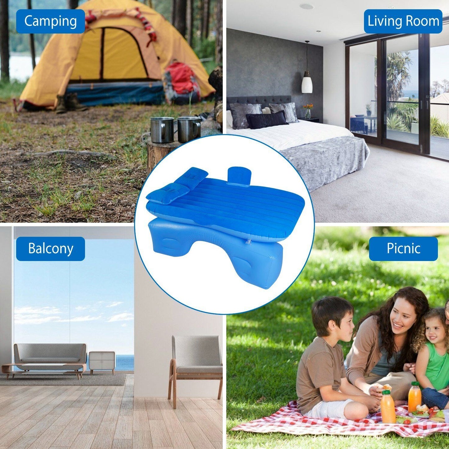 Inflatable Travel Car Mattress Air Bed Back Seat Sleep Rest Mat W/ 2 Pillow Pump