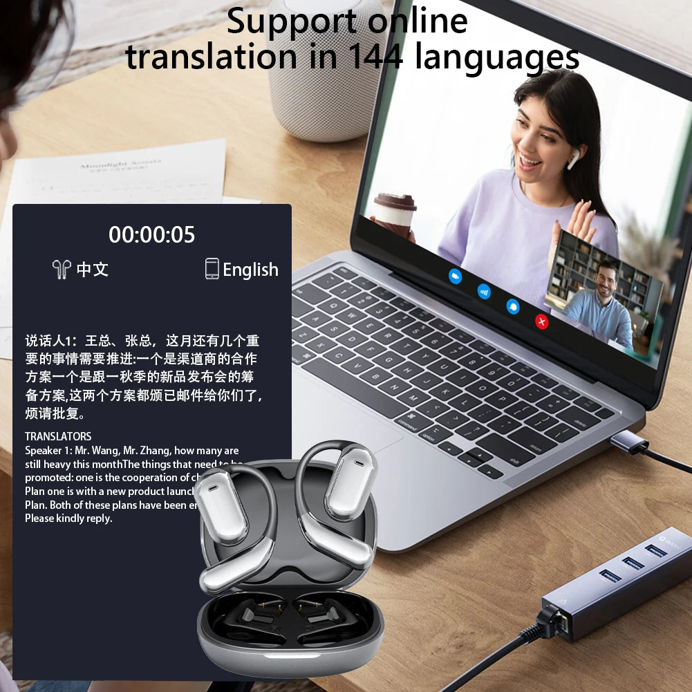 AI Intelligent Translator Earbuds Touch Screen Bluetooth-Compatible 5.4 Real Time AI Translator Earbuds Two-Way Voice Translator