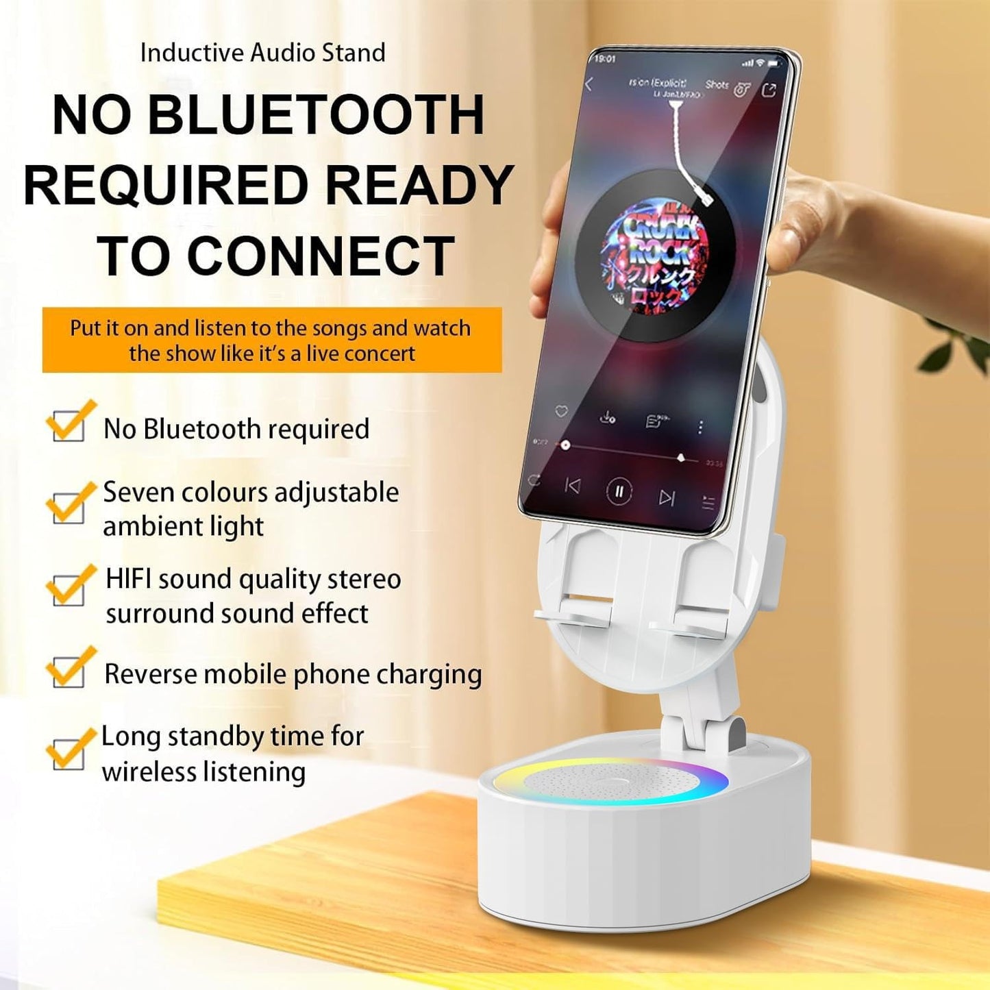 Wireless Induction Audio Bluetooth Speaker 5In1 Phone Holder Emergency Rechar...