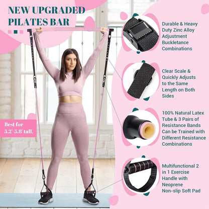 Pilates Bar Kit with Resistance Bands Multifunctional Yoga Bar Portable Home Gym Resistance Bar Kit for Full Body Workouts