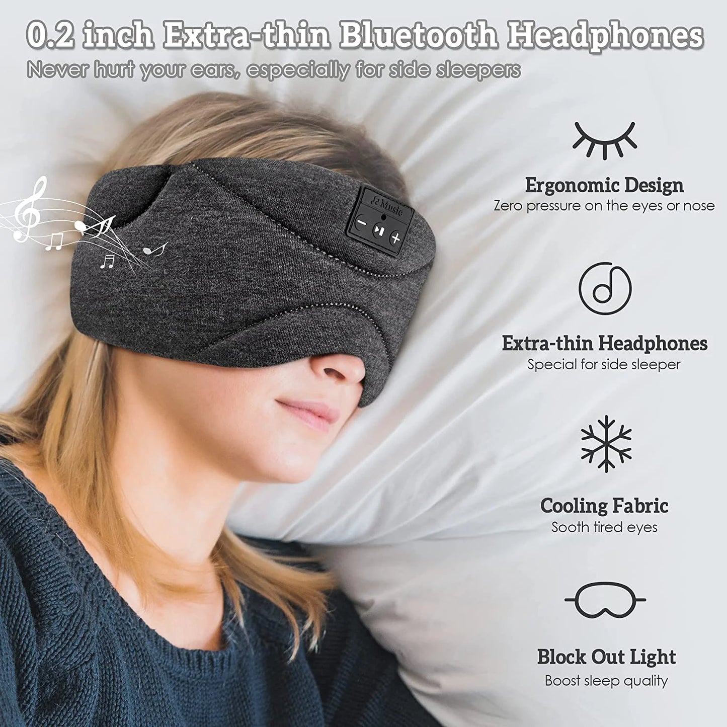Bluetooth Sleep Mask with Headphones 24 White Noise Ice-Feeling Extra Soft Modal Lining Blackout Sleep Eye Mask Ultra-Thin Sleep Headphones