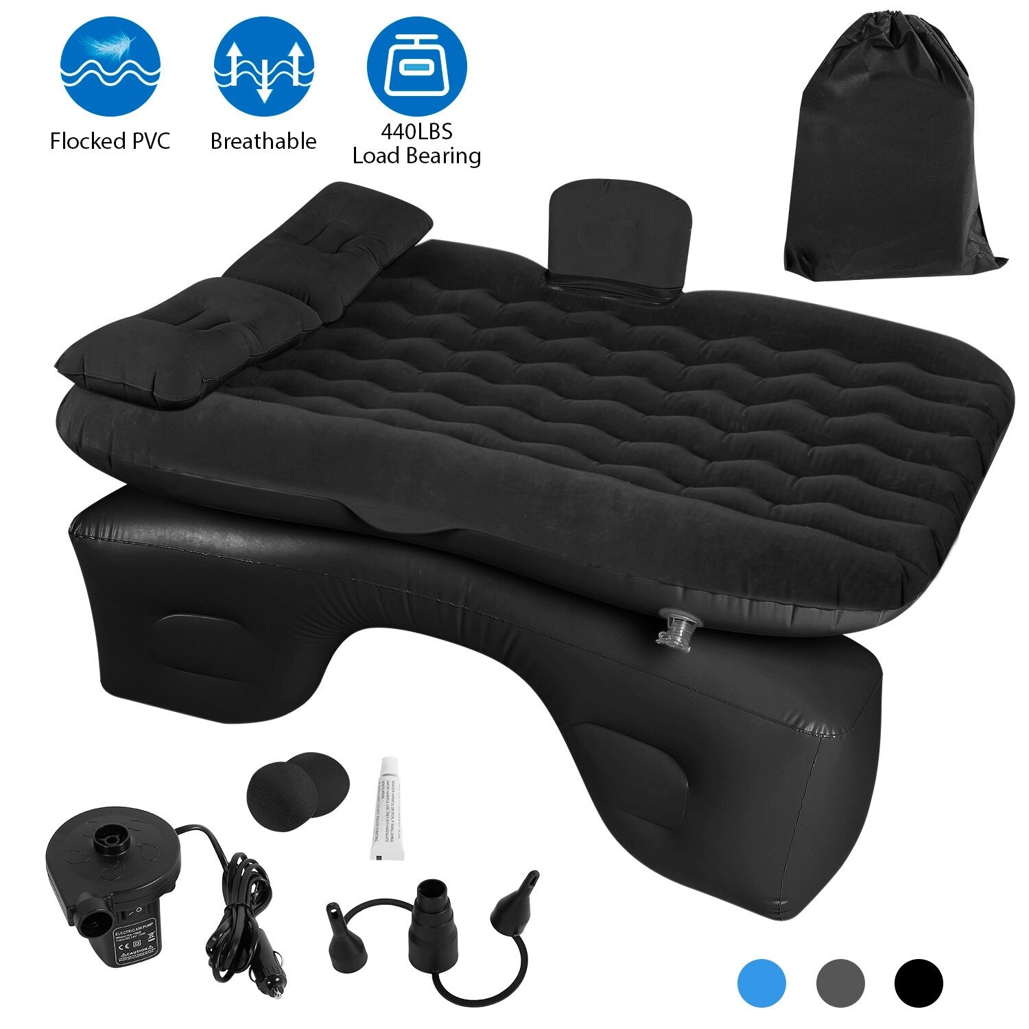 Inflatable Travel Car Mattress Air Bed Back Seat Sleep Rest Mat W/ 2 Pillow Pump