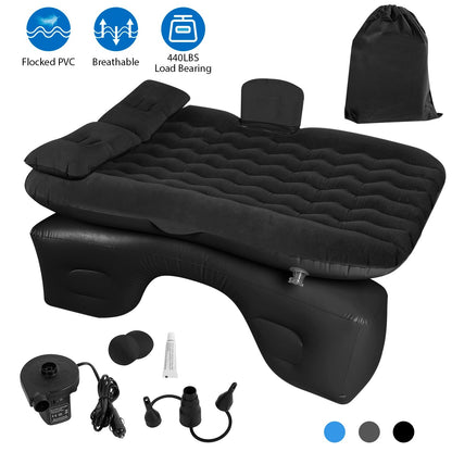 Inflatable Travel Car Mattress Air Bed Back Seat Sleep Rest Mat W/ 2 Pillow Pump