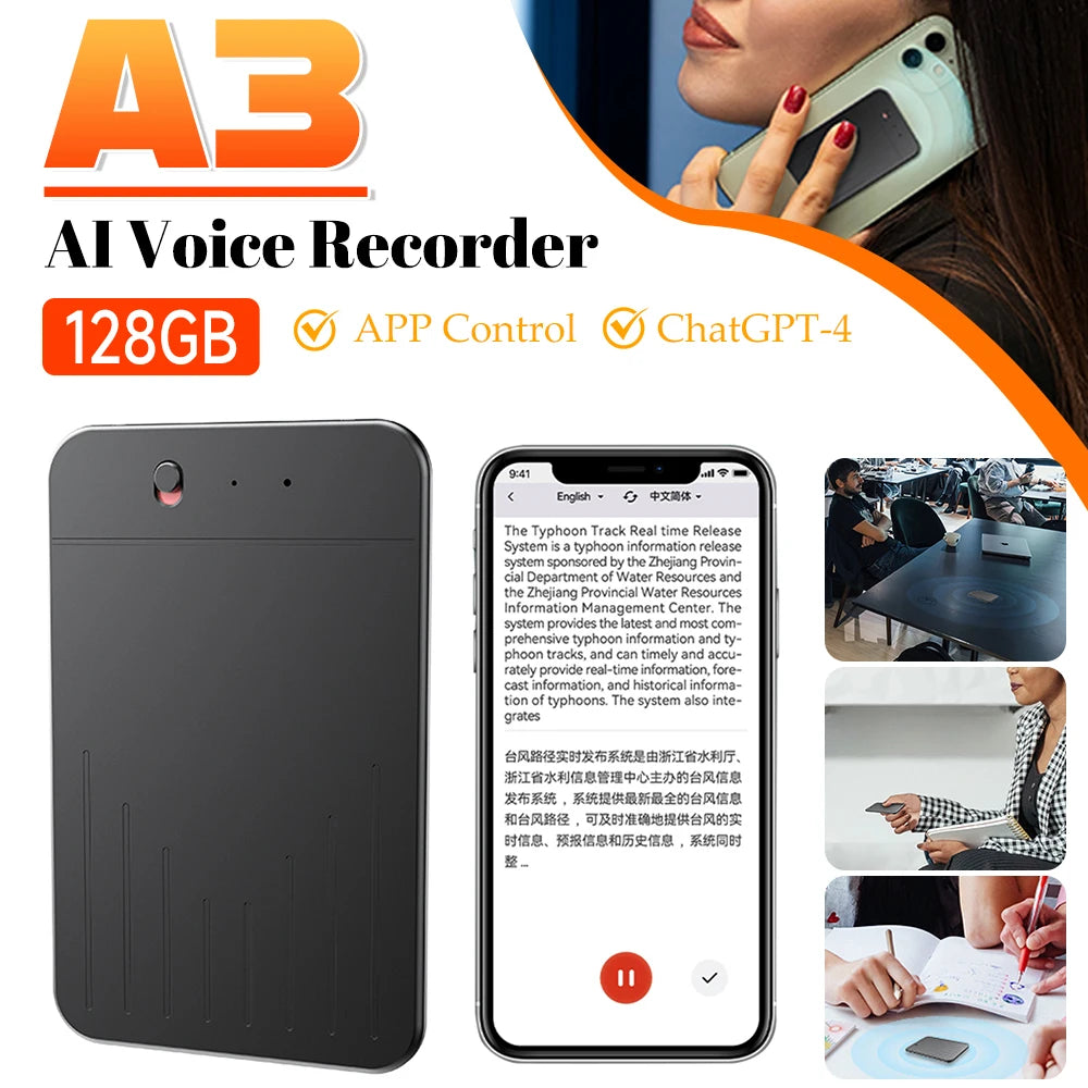 AI Voice Recorder APP Control Audio Recorder Transcribe & Summarization with Chatgpt AI Notetaking Device Support 80+ Languages