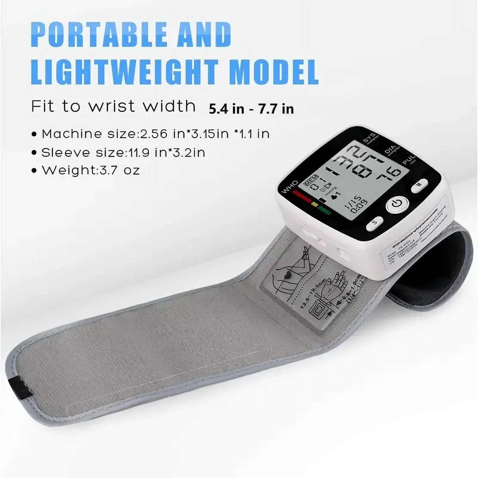 Portable Rechargeable Digital Blood Pressure Monitor with LCD Display, 2 X 99 Readings Memory for Home & Health Monitoring (Built-In Lithium Battery)