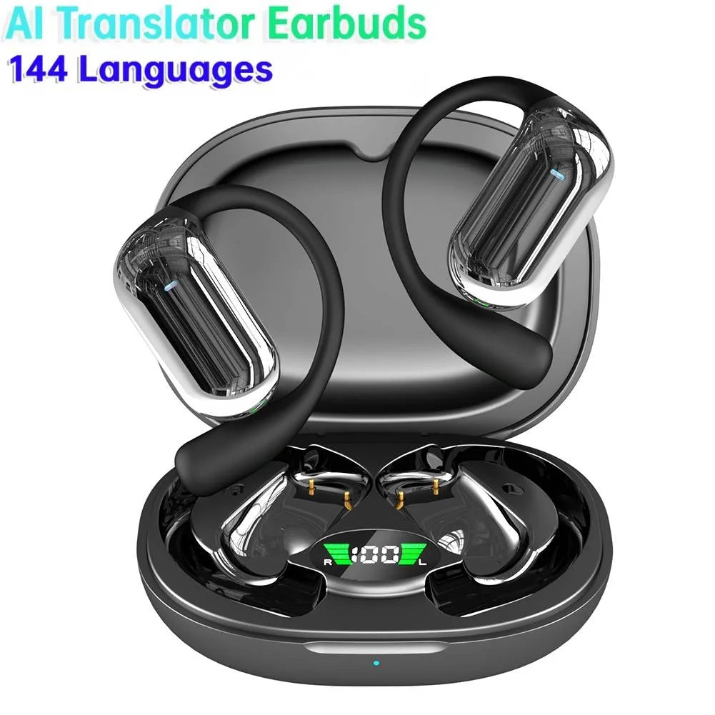 3-In-1 AI Translator Earbuds 144 Languages Noise Cancelling Bluetooth 5.3 Headset ﻿Translator Smart Voice AI Wireless Headphones