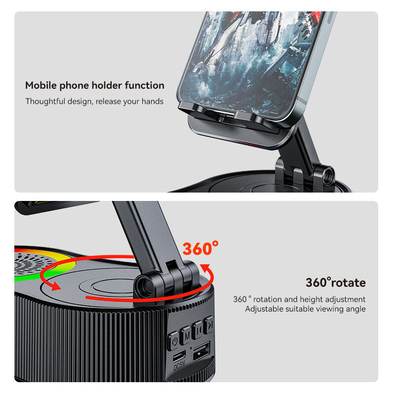 Wireless Bluetooth Fold. Speaker Phone Holder Emergency Rechargeable with Light
