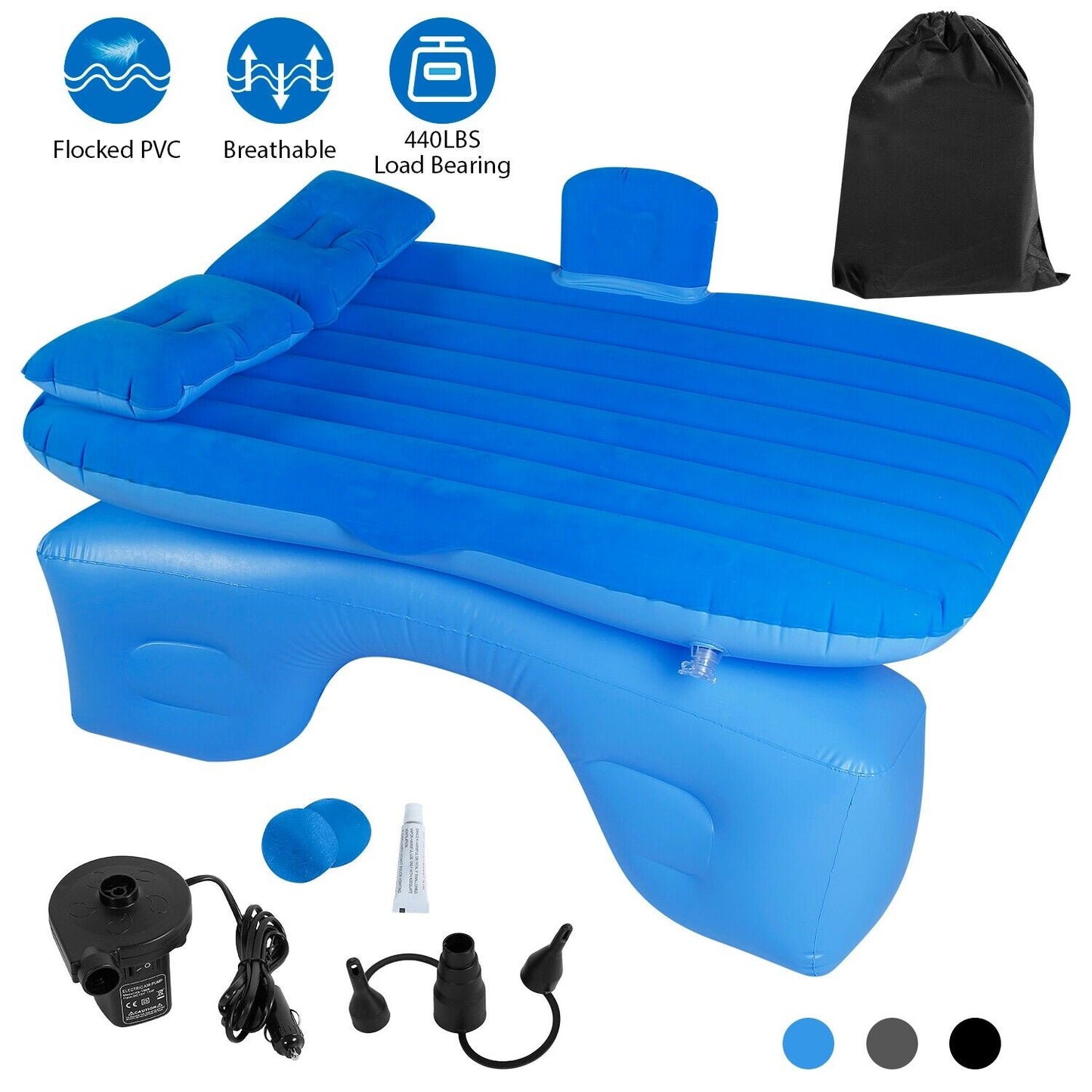 Inflatable Travel Car Mattress Air Bed Back Seat Sleep Rest Mat W/ 2 Pillow Pump