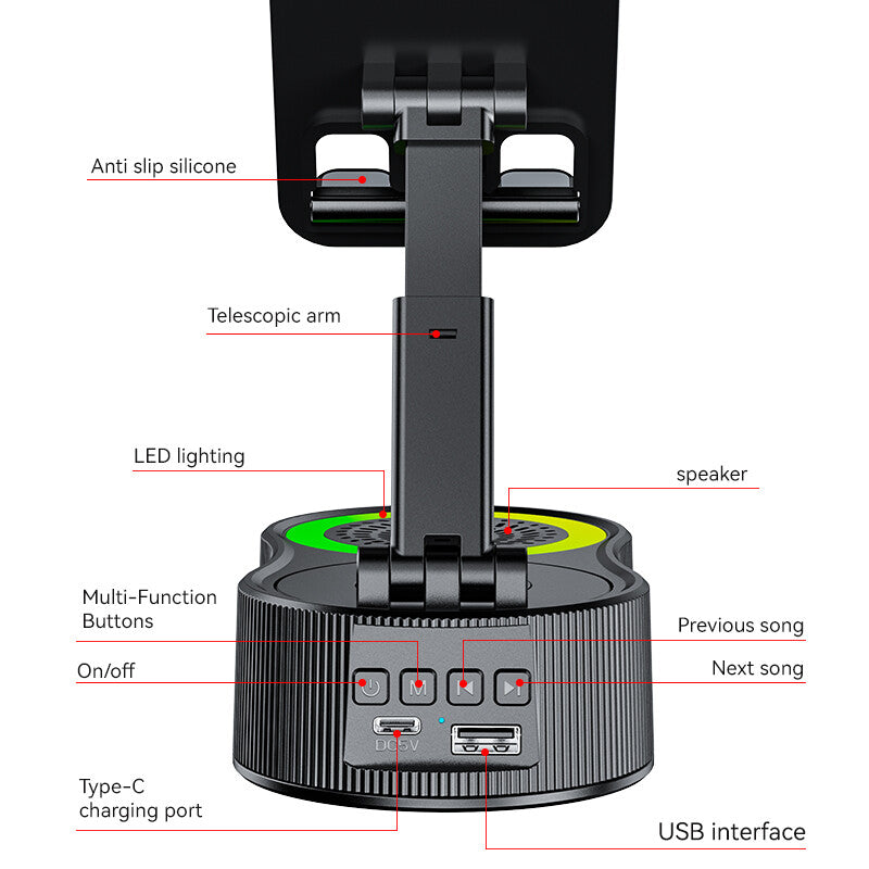 Wireless Bluetooth Fold. Speaker Phone Holder Emergency Rechargeable with Light