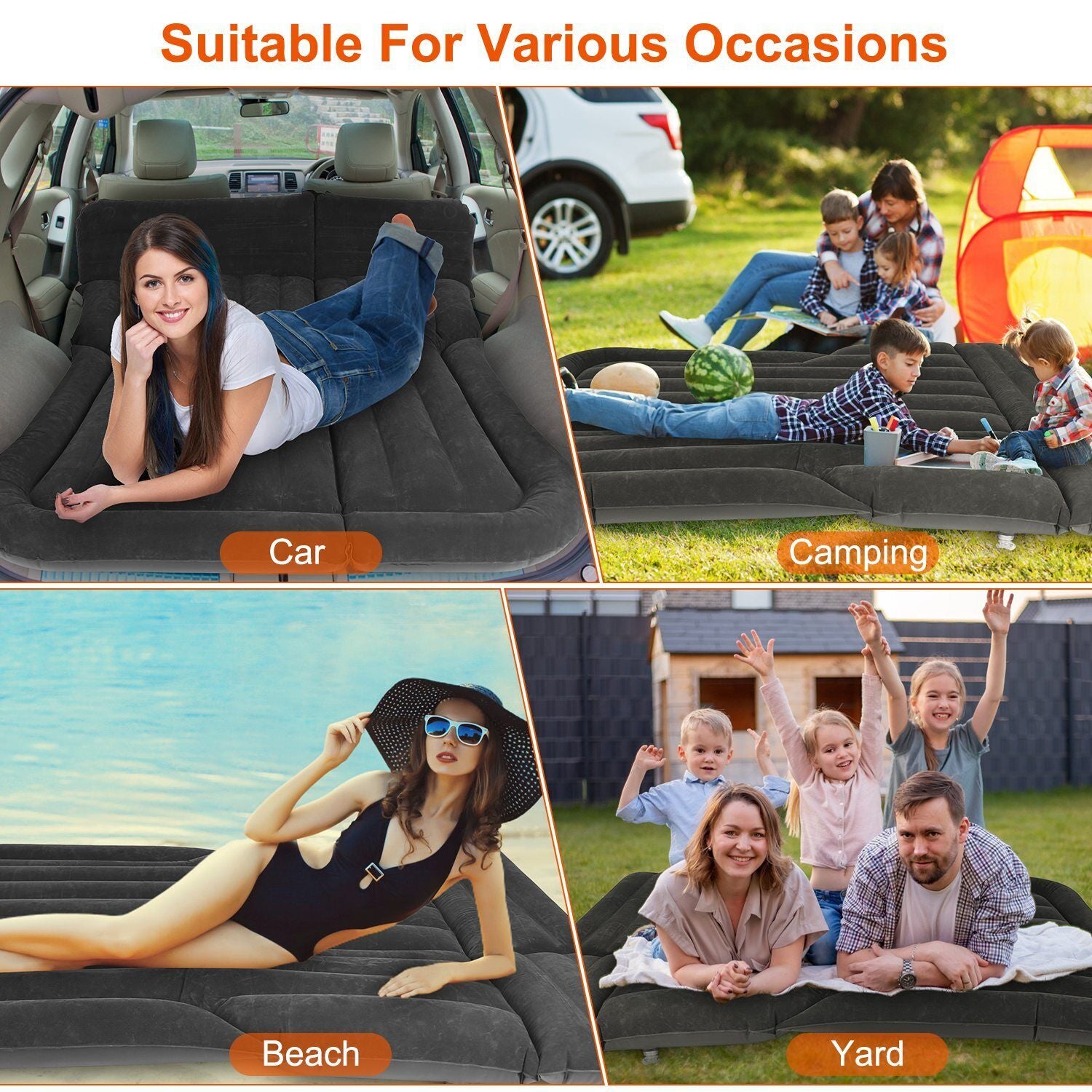 Inflatable Travel Car Mattress Air Bed Back Seat Sleep Rest Mat W/ 2 Pillow Pump