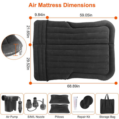 Inflatable Travel Car Mattress Air Bed Back Seat Sleep Rest Mat W/ 2 Pillow Pump