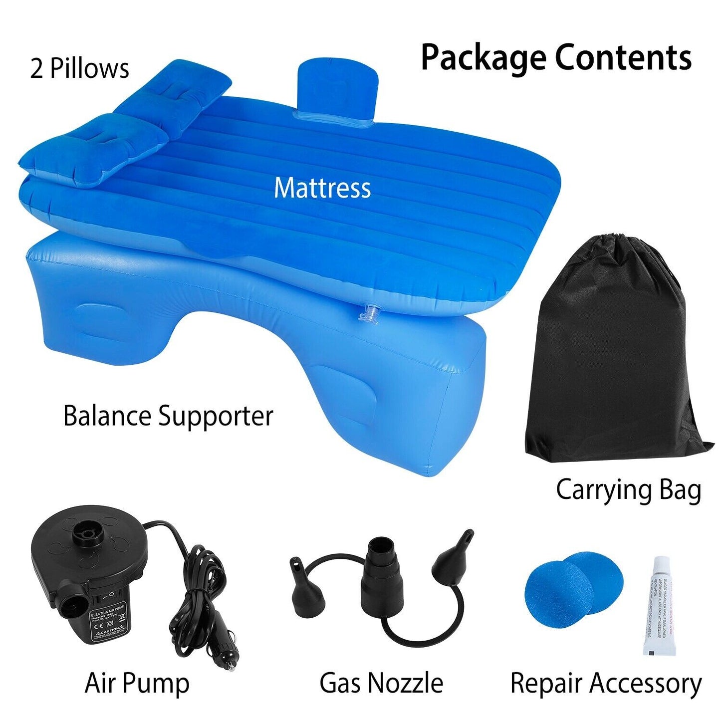 Inflatable Travel Car Mattress Air Bed Back Seat Sleep Rest Mat W/ 2 Pillow Pump