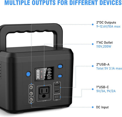 200W AC Portable Power Station Camping Battery Bank Phone Battery Charger Backup