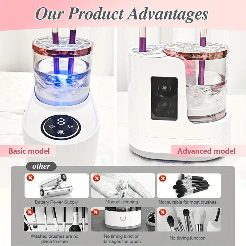 3 in 1 Electric Makeup Brush Cleaner Machine with Makeup Brush Dryer-Holder-Portable Automatic USB Cosmetic Brushes Cleaner Tool