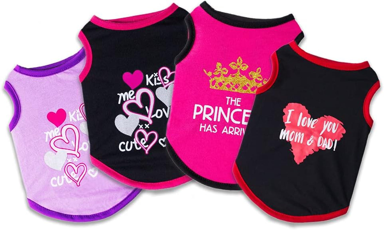 Puppy Clothes for Small Dogs Boy Girl 4 Pack Cat Shirt Cool Dog Summer Outfits Pet Doggie Short Sleeve T-Shirts Apparel for Medium Large French Bulldog Yorkie Doggie Accessories Clothing (XS)
