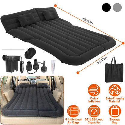 Inflatable Travel Car Mattress Air Bed Back Seat Sleep Rest Mat W/ 2 Pillow Pump