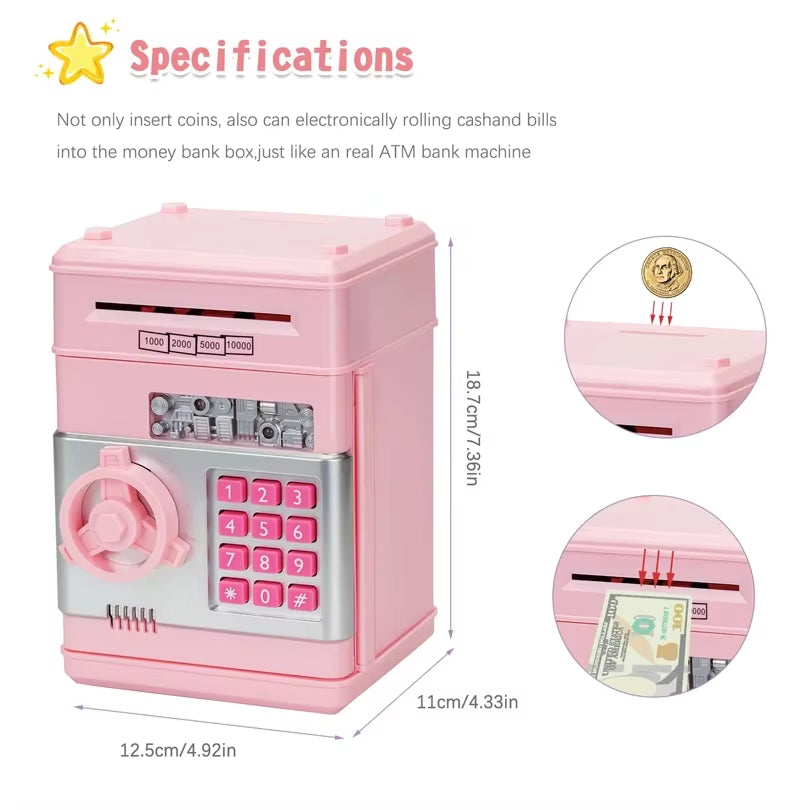 Automatic Piggy Bank with Password Lock and Counter, Creative Mini Money Box for Kids to save Coins , ATM Style Child Gift