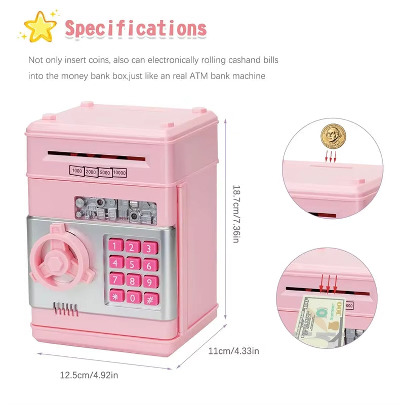Automatic Piggy Bank with Password Lock and Counter, Creative Mini Money Box for Kids to save Coins , ATM Style Child Gift