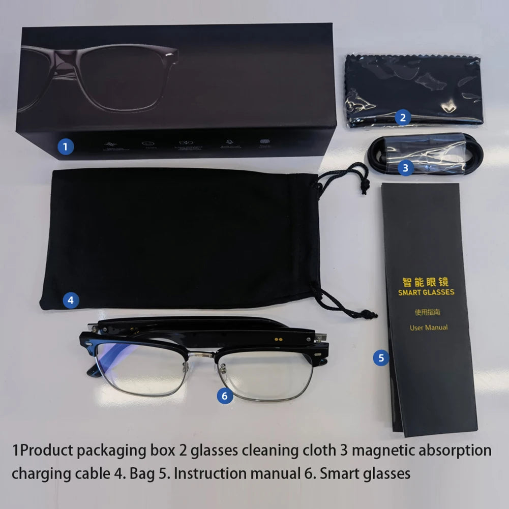 Smart Glasses AI Voice Assistant Camera Glasses Remote Shooting Wearable Eyeglass Open Ear Sound Mic & Speakers for Men & Woman
