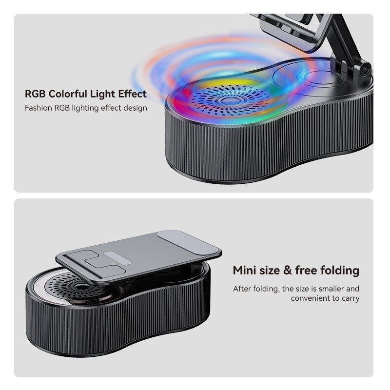 Wireless Bluetooth Fold. Speaker Phone Holder Emergency Rechargeable with Light