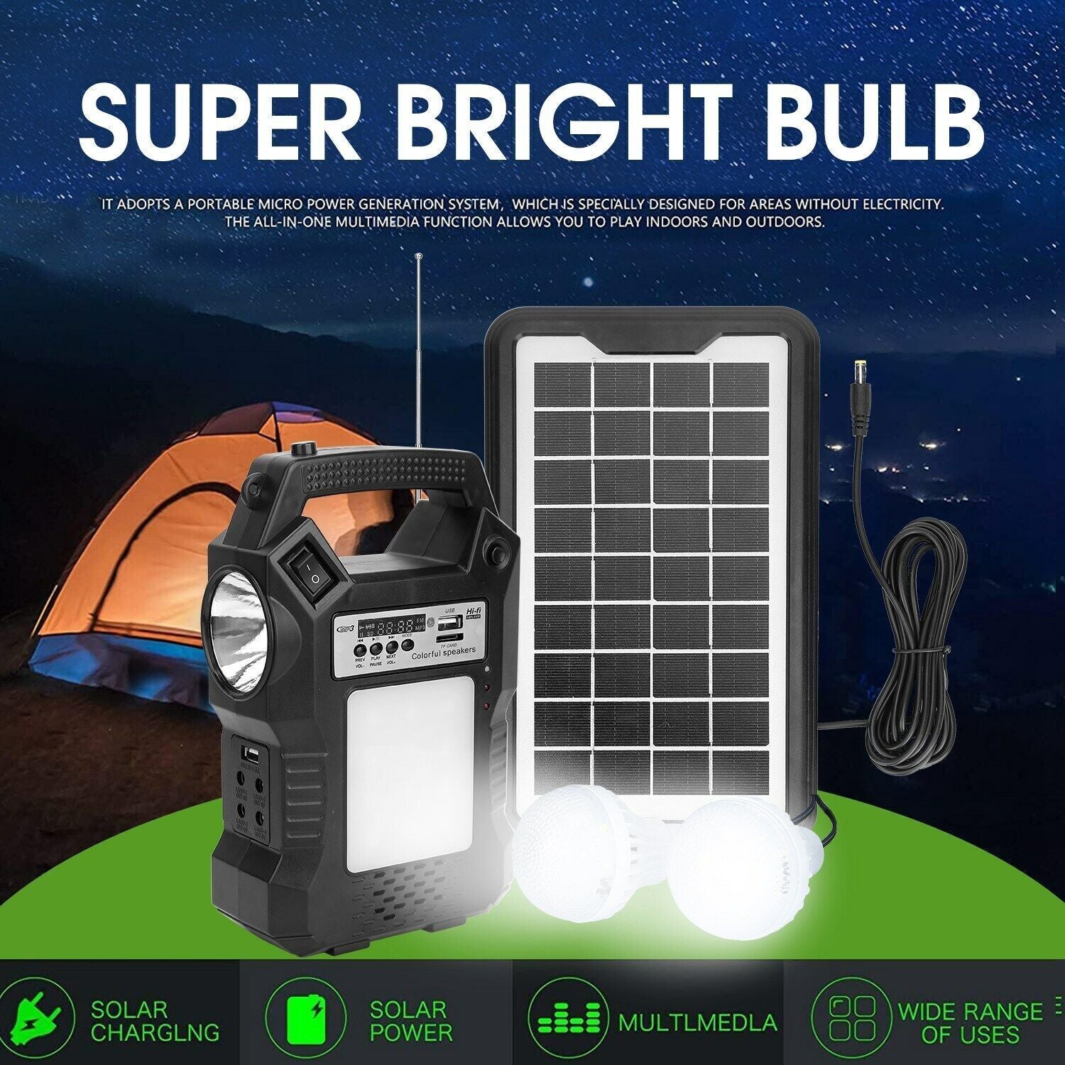 Portable Power Station Solar Generator Panel Power Bank Outlet Camping Emergency