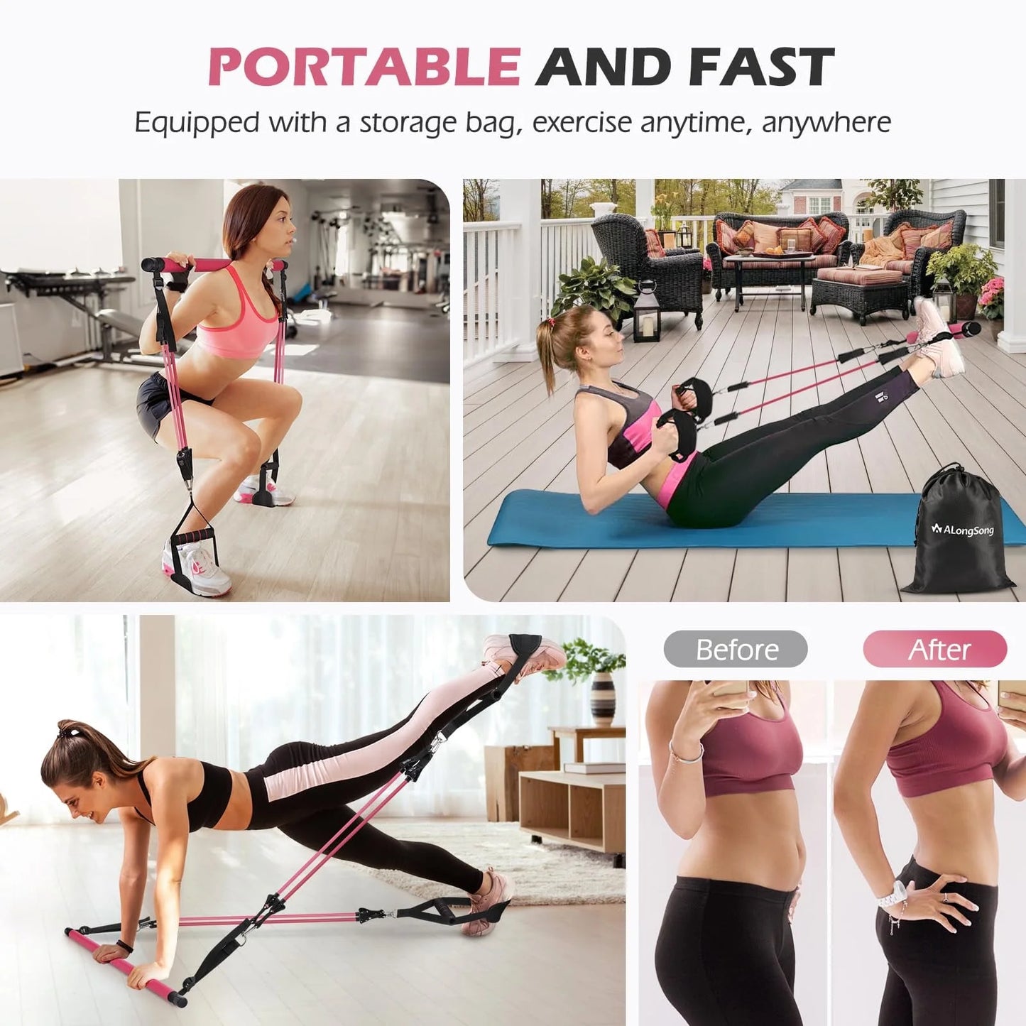 Pilates Bar Kit with Resistance Bands,Pilates Bar with Stackable Bands Workout Equipment for Legs,Hip,Waist and Arm,Exercise Fitness Equipment for Women & Men Home Gym Yoga Pilates