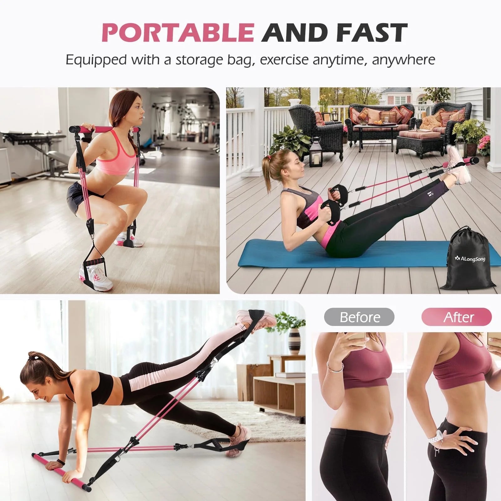 Pilates Bar Kit with Resistance Bands,Pilates Bar with Stackable Bands Workout Equipment for Legs,Hip,Waist and Arm,Exercise Fitness Equipment for Women & Men Home Gym Yoga Pilates