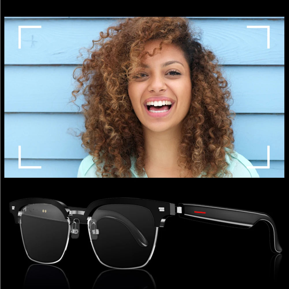 Smart Glasses AI Voice Assistant Camera Glasses Remote Shooting Wearable Eyeglass Open Ear Sound Mic & Speakers for Men & Woman