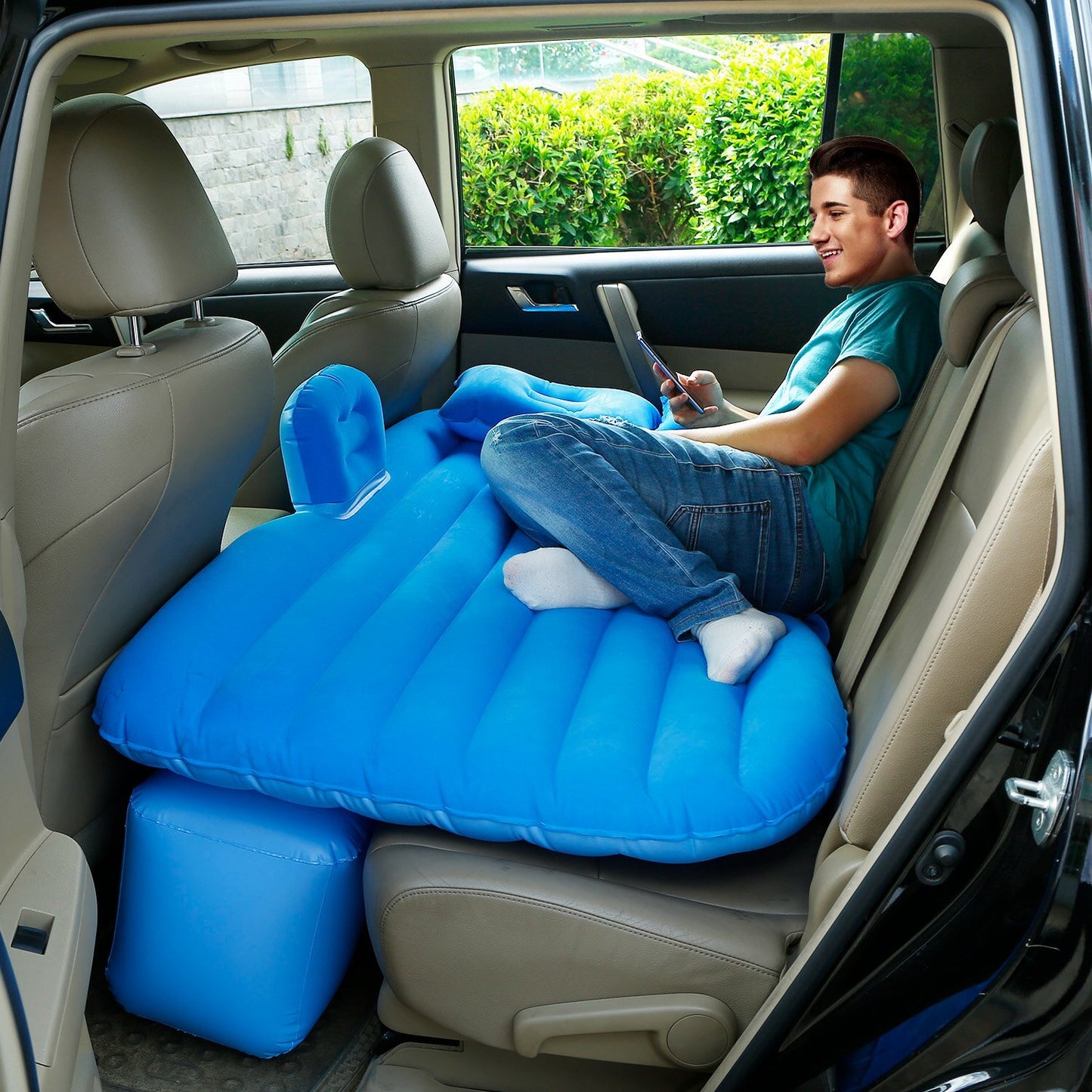 Inflatable Travel Car Mattress Air Bed Back Seat Sleep Rest Mat W/ 2 Pillow Pump