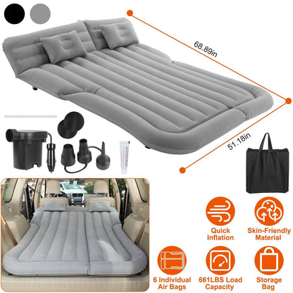 Inflatable Travel Car Mattress Air Bed Back Seat Sleep Rest Mat W/ 2 Pillow Pump