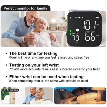 Automatic Wrist Blood Pressure Monitor, Adjustable Wrist Cuff, Portable BP Cuff Accurate Digital Heart Rate Monitor, Large LCD Talking BP Monitor for Home Travel