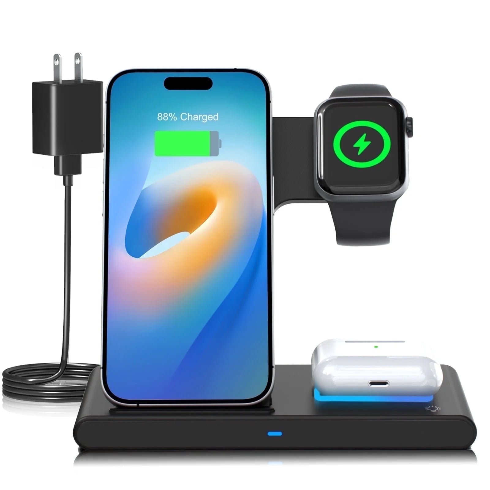 Charging Station, Wirelss Charger, Magnetic Fast Charging Station Compatible with Iphone 16 15 14 13 12 11 Pro Max XS XR, for Iwatch Series 9 8 7 6 5 4 3 2 SE, for Airpods 3 2 Pro