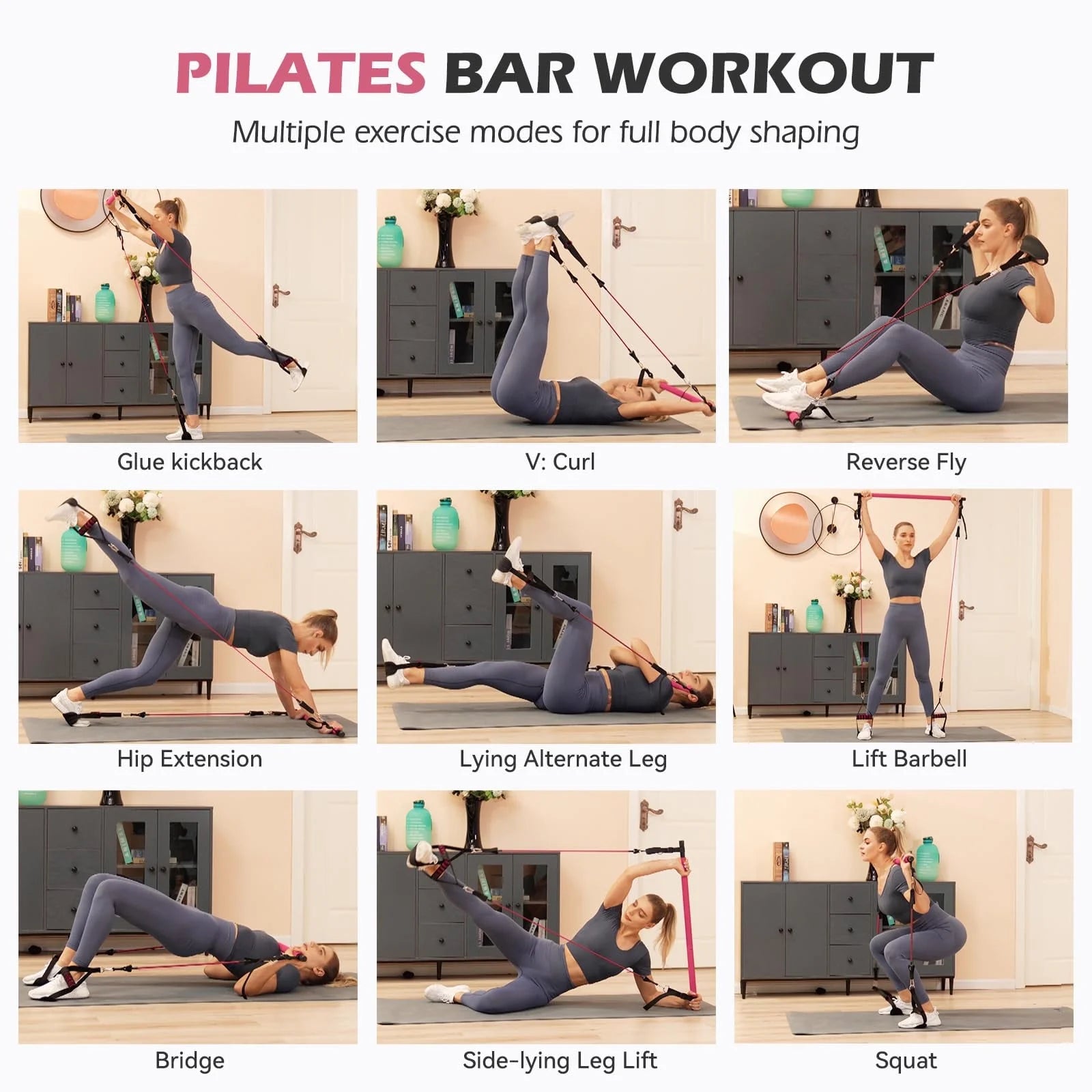 Pilates Bar Kit with Resistance Bands,Pilates Bar with Stackable Bands Workout Equipment for Legs,Hip,Waist and Arm,Exercise Fitness Equipment for Women & Men Home Gym Yoga Pilates