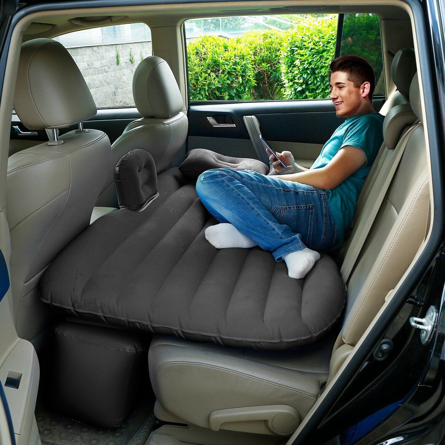Inflatable Travel Car Mattress Air Bed Back Seat Sleep Rest Mat W/ 2 Pillow Pump