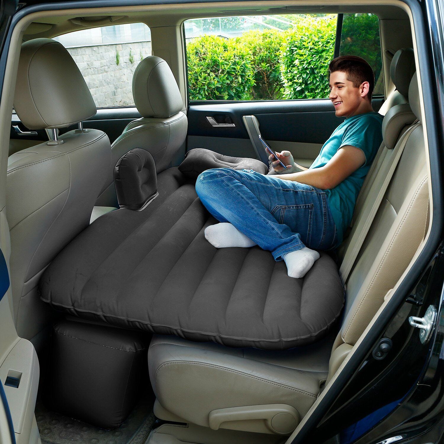Inflatable Travel Car Mattress Air Bed Back Seat Sleep Rest Mat W/ 2 Pillow Pump