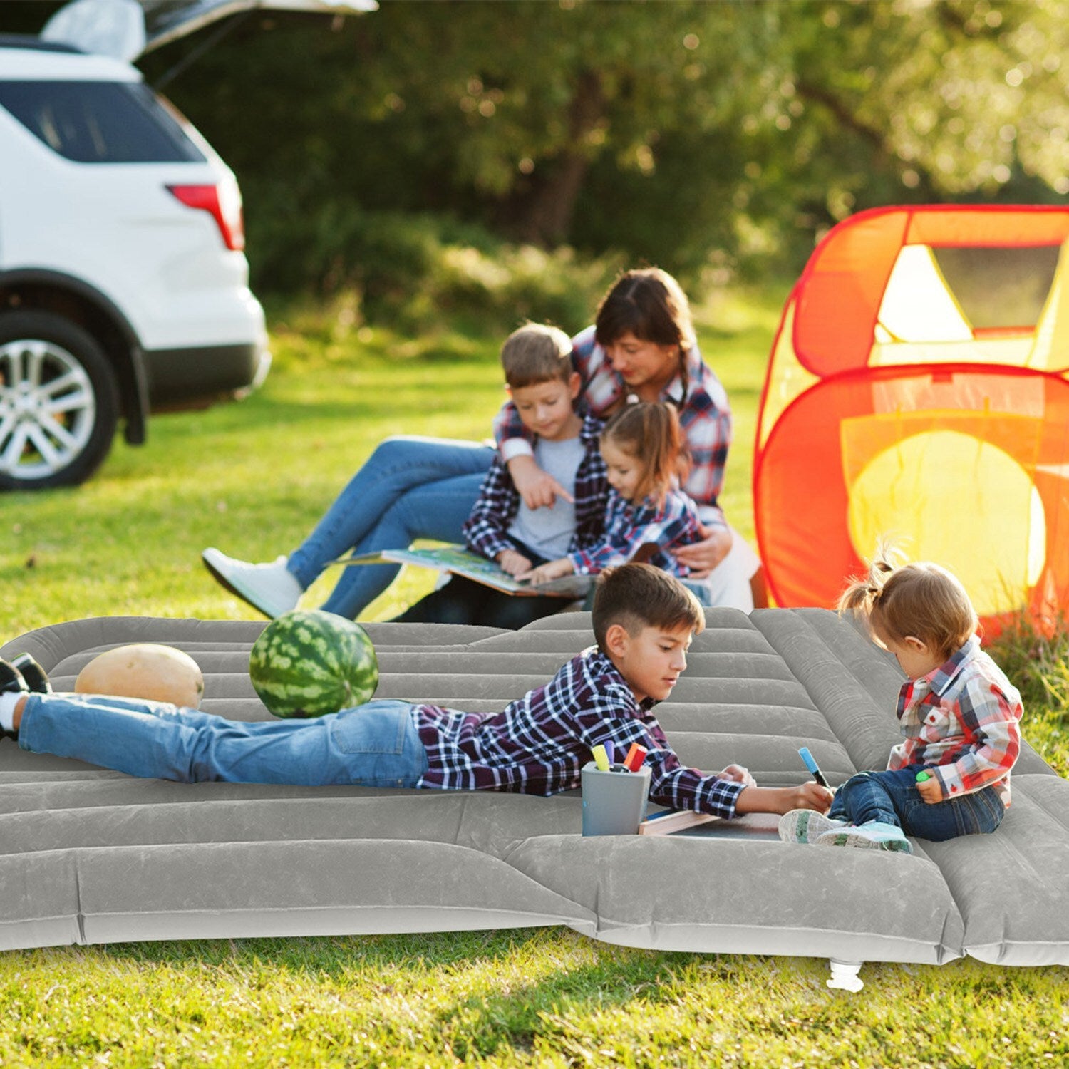 Inflatable Travel Car Mattress Air Bed Back Seat Sleep Rest Mat W/ 2 Pillow Pump