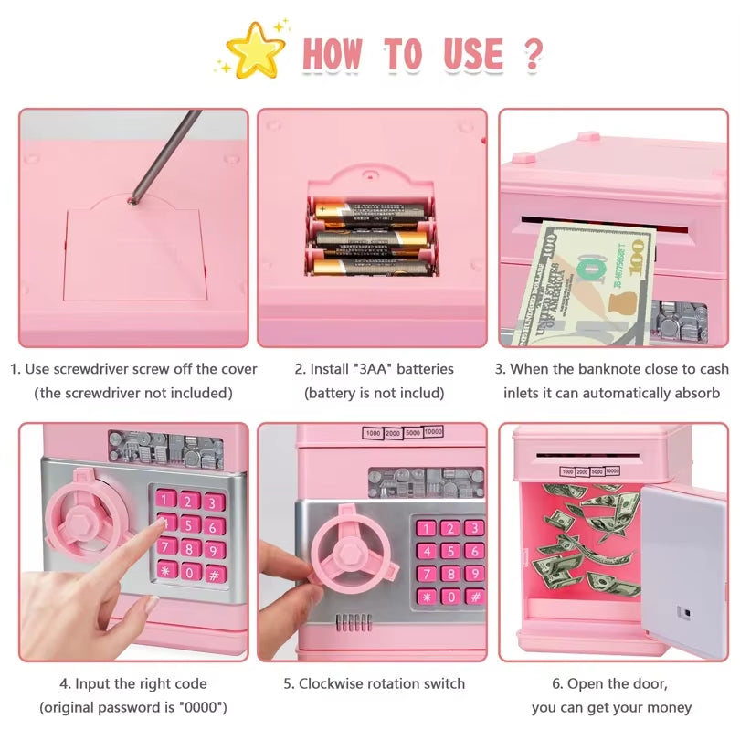 Automatic Piggy Bank with Password Lock and Counter, Creative Mini Money Box for Kids to save Coins , ATM Style Child Gift