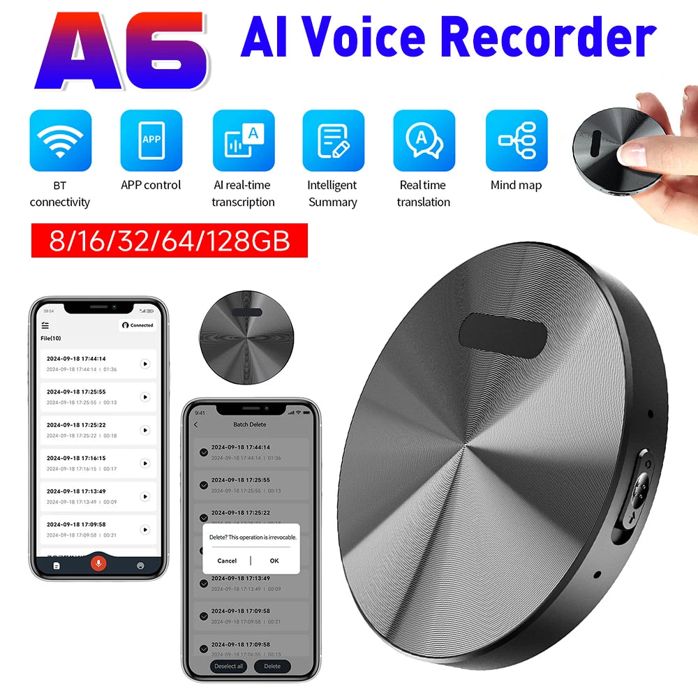 Intelligent AI Voice Recorder Free Realtime Translator Language Device Audio Dictaphone Magnetic AI Voice Recorder APP Control
