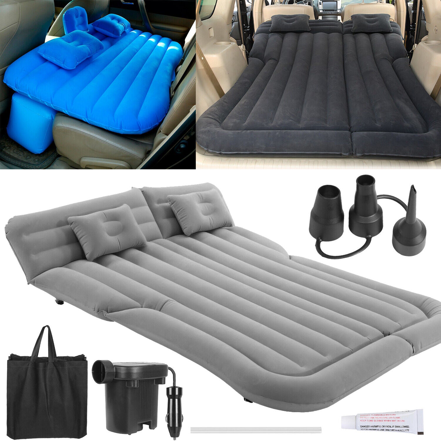 Inflatable Travel Car Mattress Air Bed Back Seat Sleep Rest Mat W/ 2 Pillow Pump