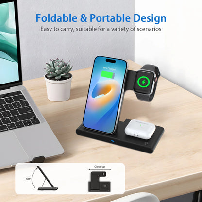 Charging Station, Wirelss Charger, Magnetic Fast Charging Station Compatible with Iphone 16 15 14 13 12 11 Pro Max XS XR, for Iwatch Series 9 8 7 6 5 4 3 2 SE, for Airpods 3 2 Pro