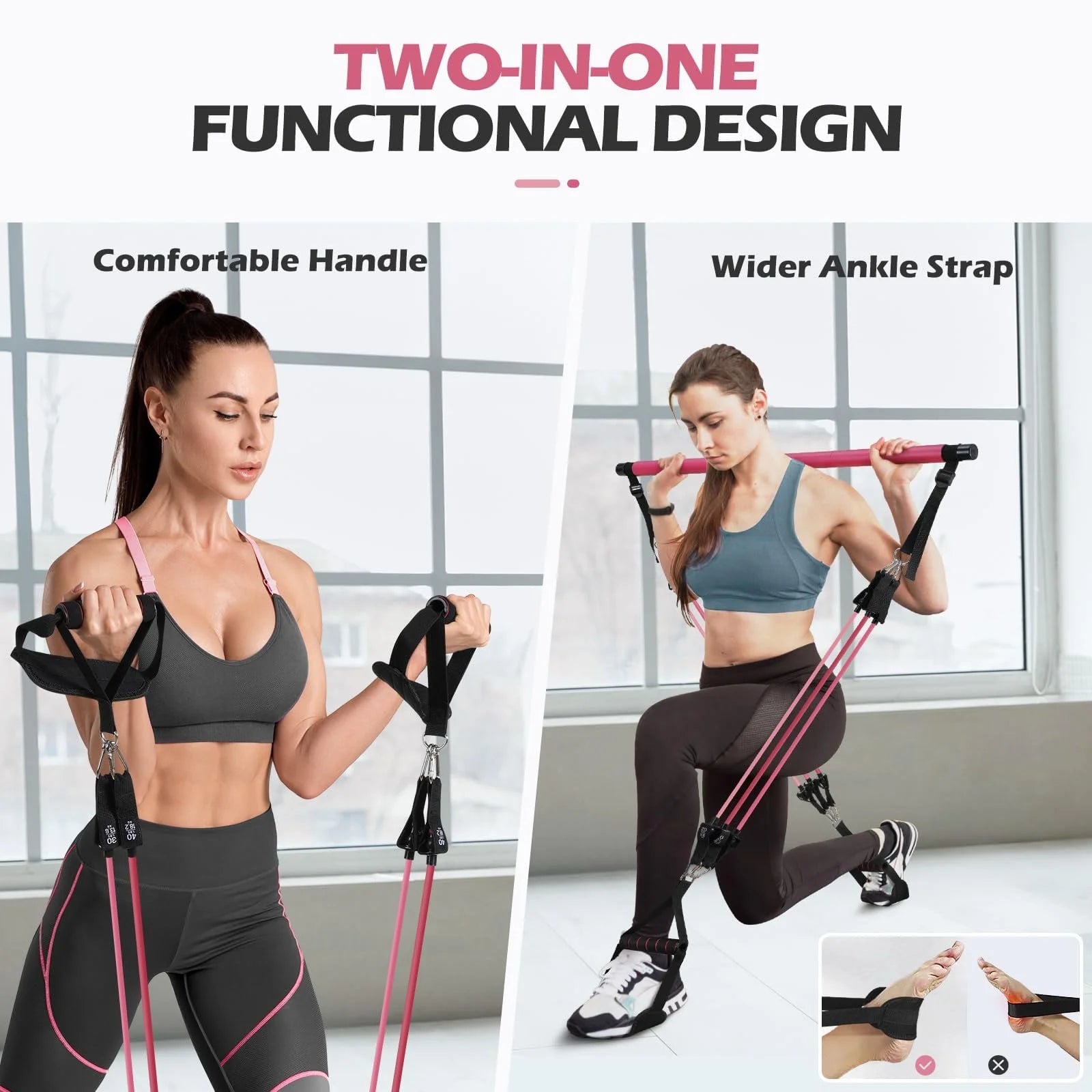 Pilates Bar Kit with Resistance Bands,Pilates Bar with Stackable Bands Workout Equipment for Legs,Hip,Waist and Arm,Exercise Fitness Equipment for Women & Men Home Gym Yoga Pilates